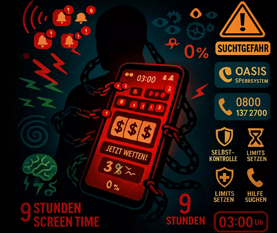 Mobile Wetten Suchtgefahr - Dunkle Seite der Apps, psychologische Manipulation und Spielsucht-Warnung